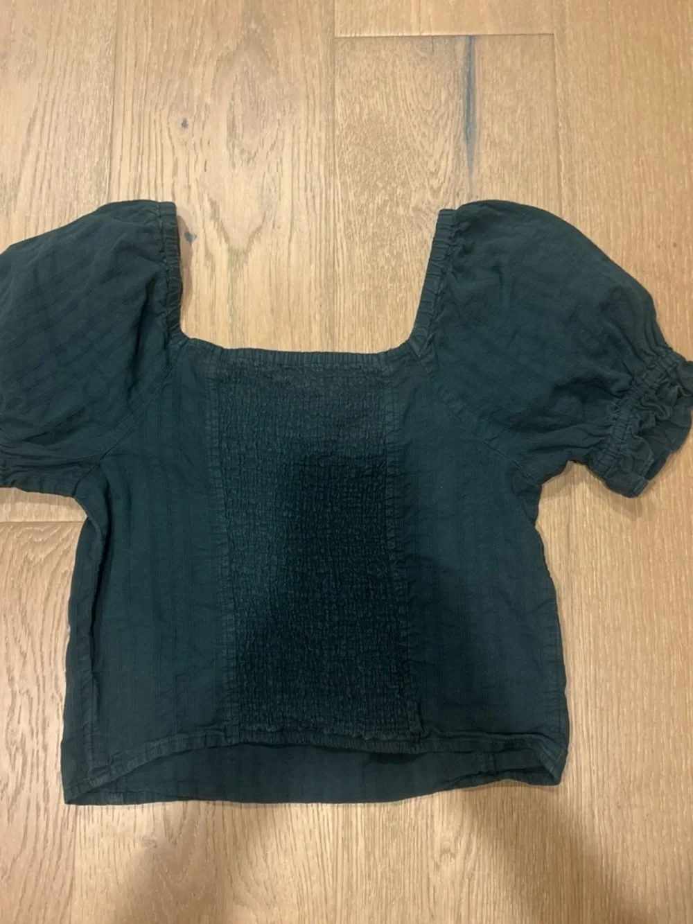 Madewell Forest Green Puff Sleeve Square Neck Blouse